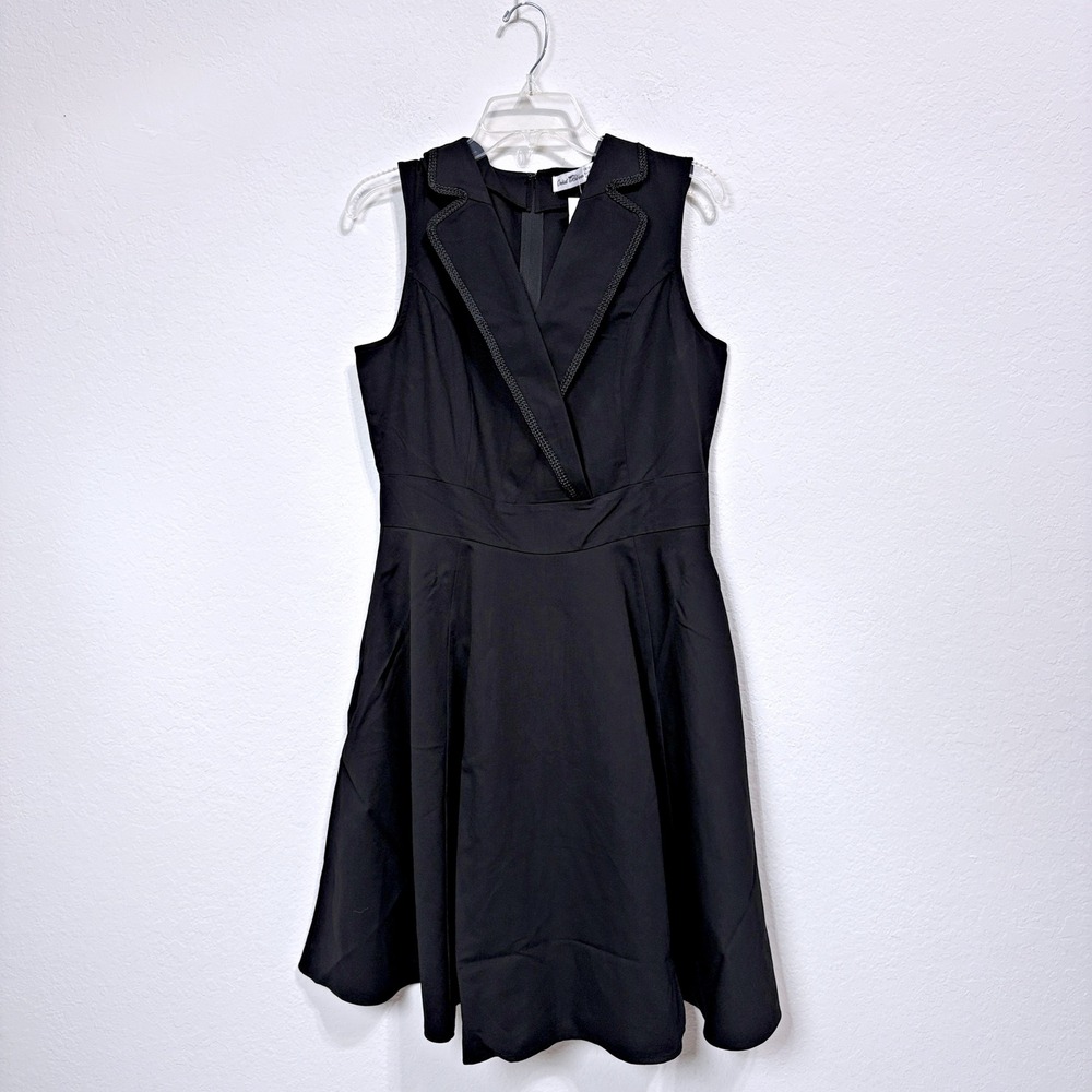NWT Orchid Bloom Notch Collar Sleeveless Midi Fit & Flare Dress Black Women 12